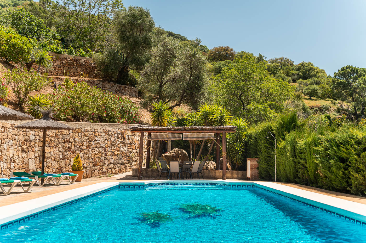 Zona de pérgola junto a la piscina
