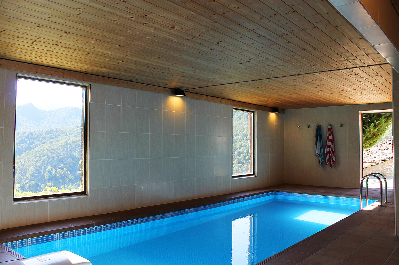 The heated pool reaches comfortable temperatures