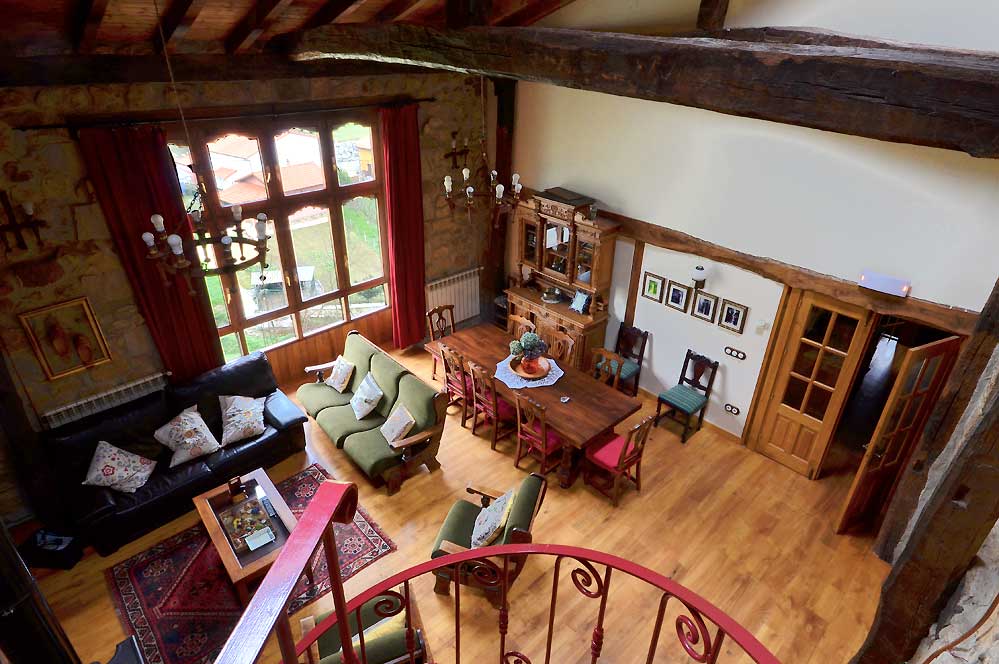 High-ceilinged living area with views 