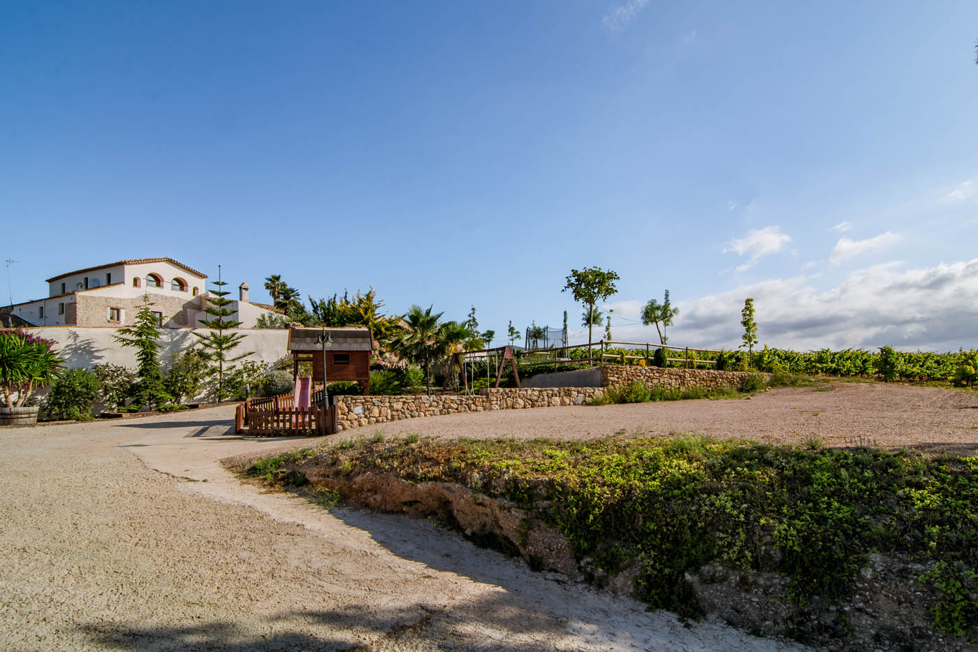 Arriving at your holiday property driving over vineyards