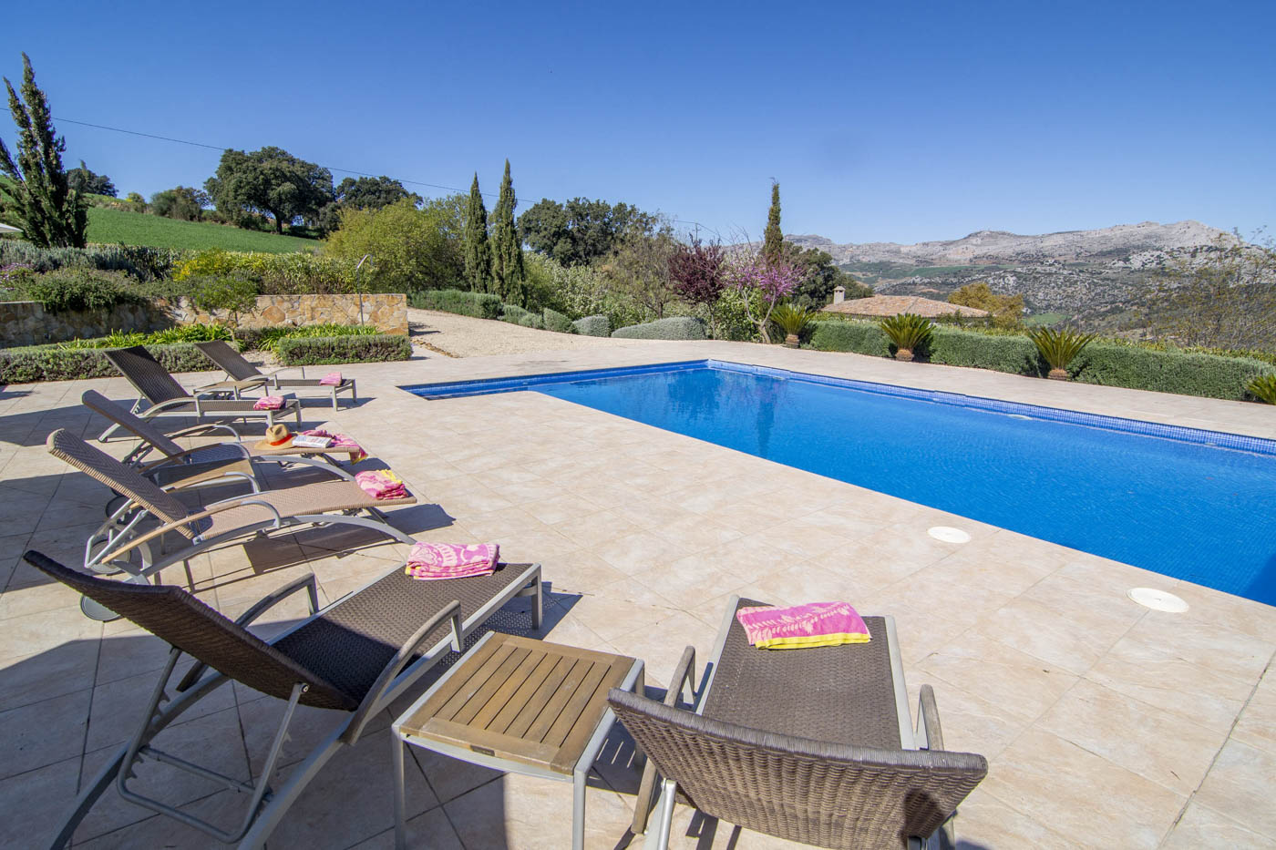 Ample pool area overlooking pretty valley