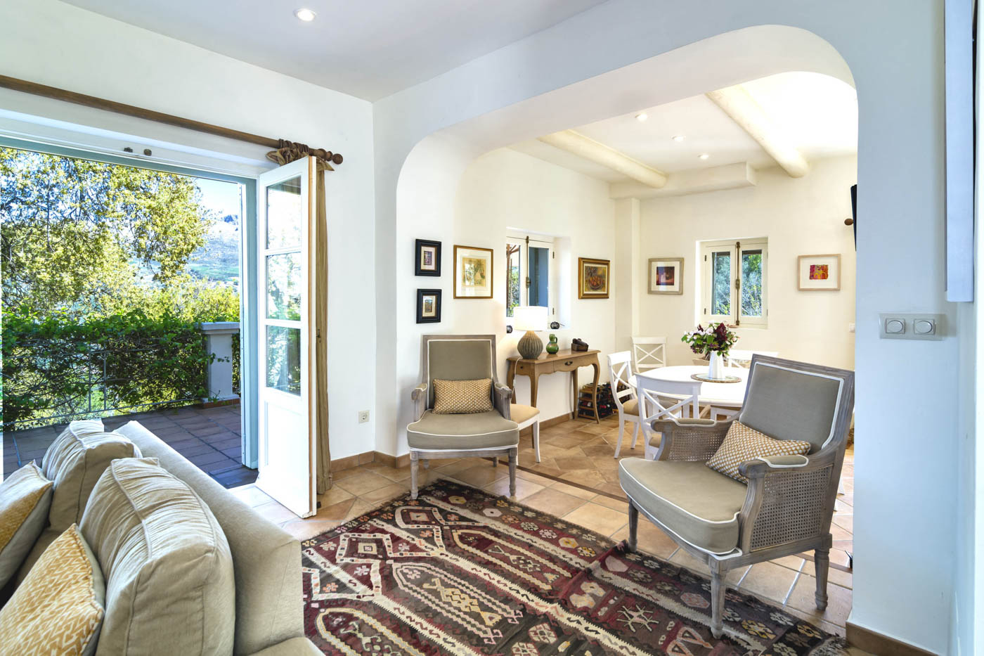 Open plan lounge leads to dining area and north side terrace 