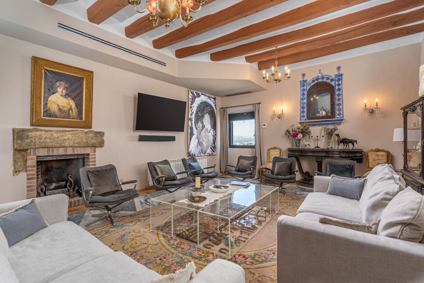 Living room (first floor) with glass fronted fireplace
