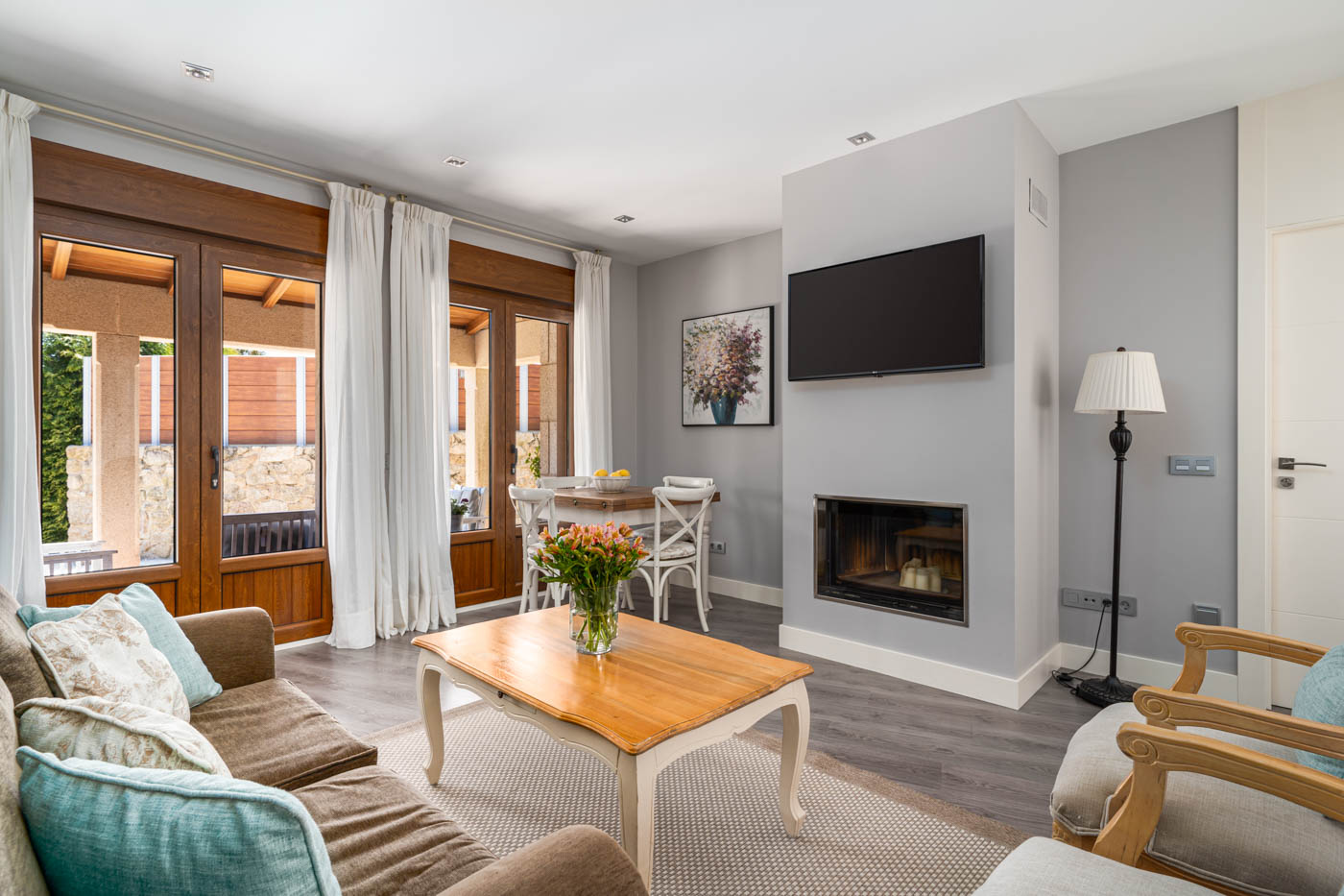 Living area with doors to porch
