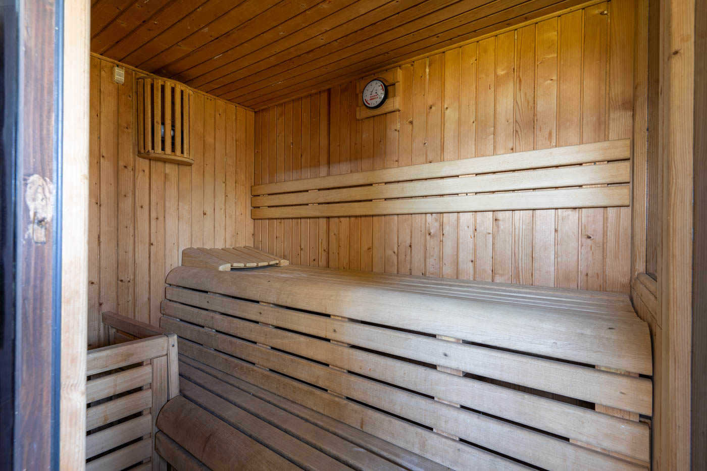 From the pool porch we have access to a sauna