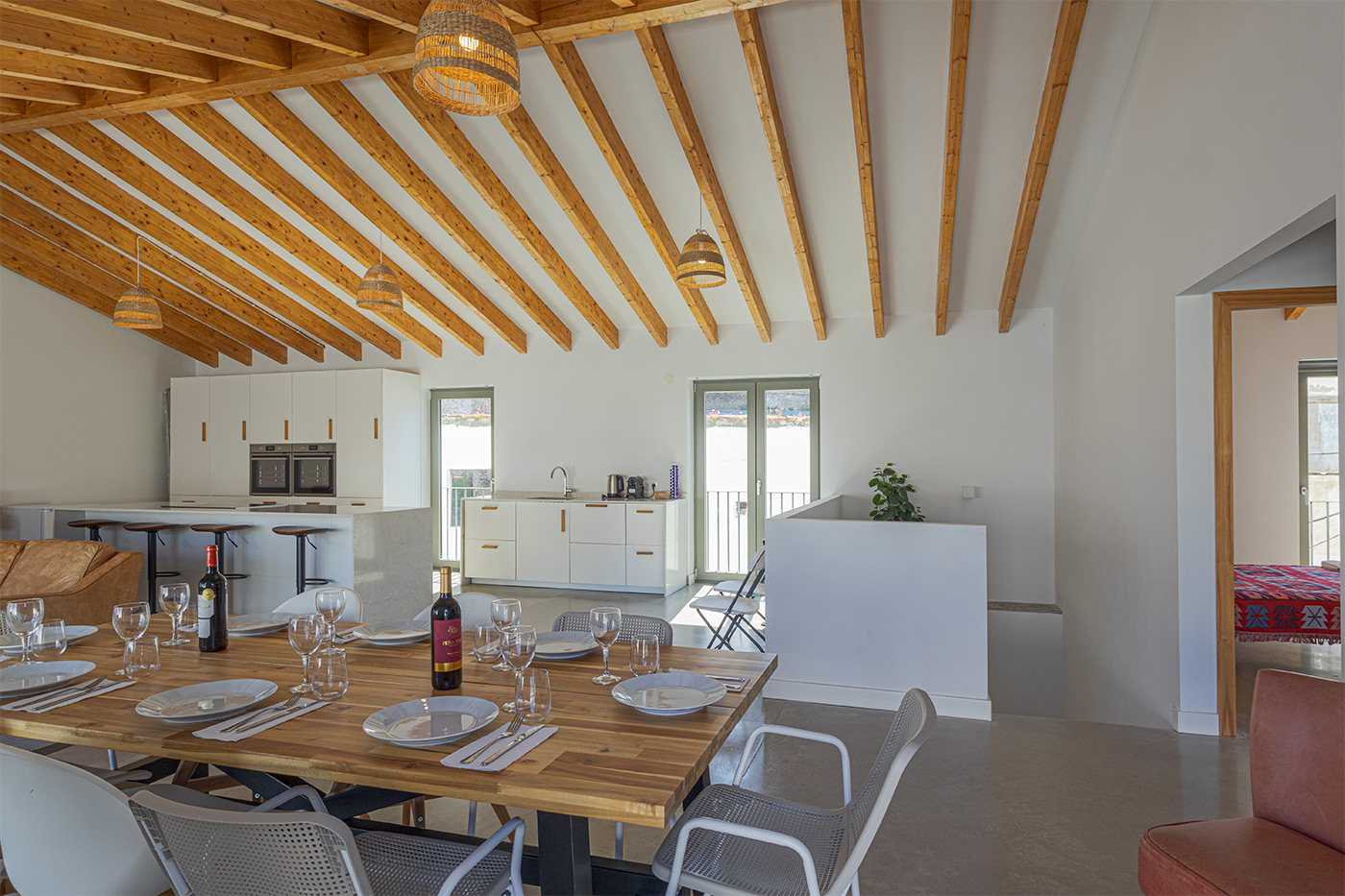 Stairs down to mid-level