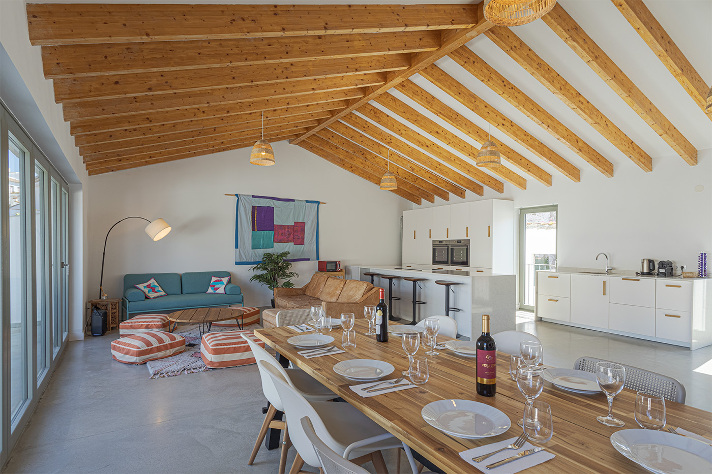 A very bright happy kitchen/dining area