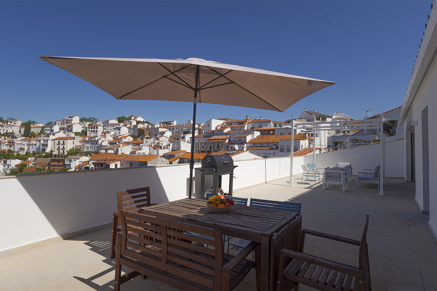 Dining table on the upper terrace with views to Gaucin