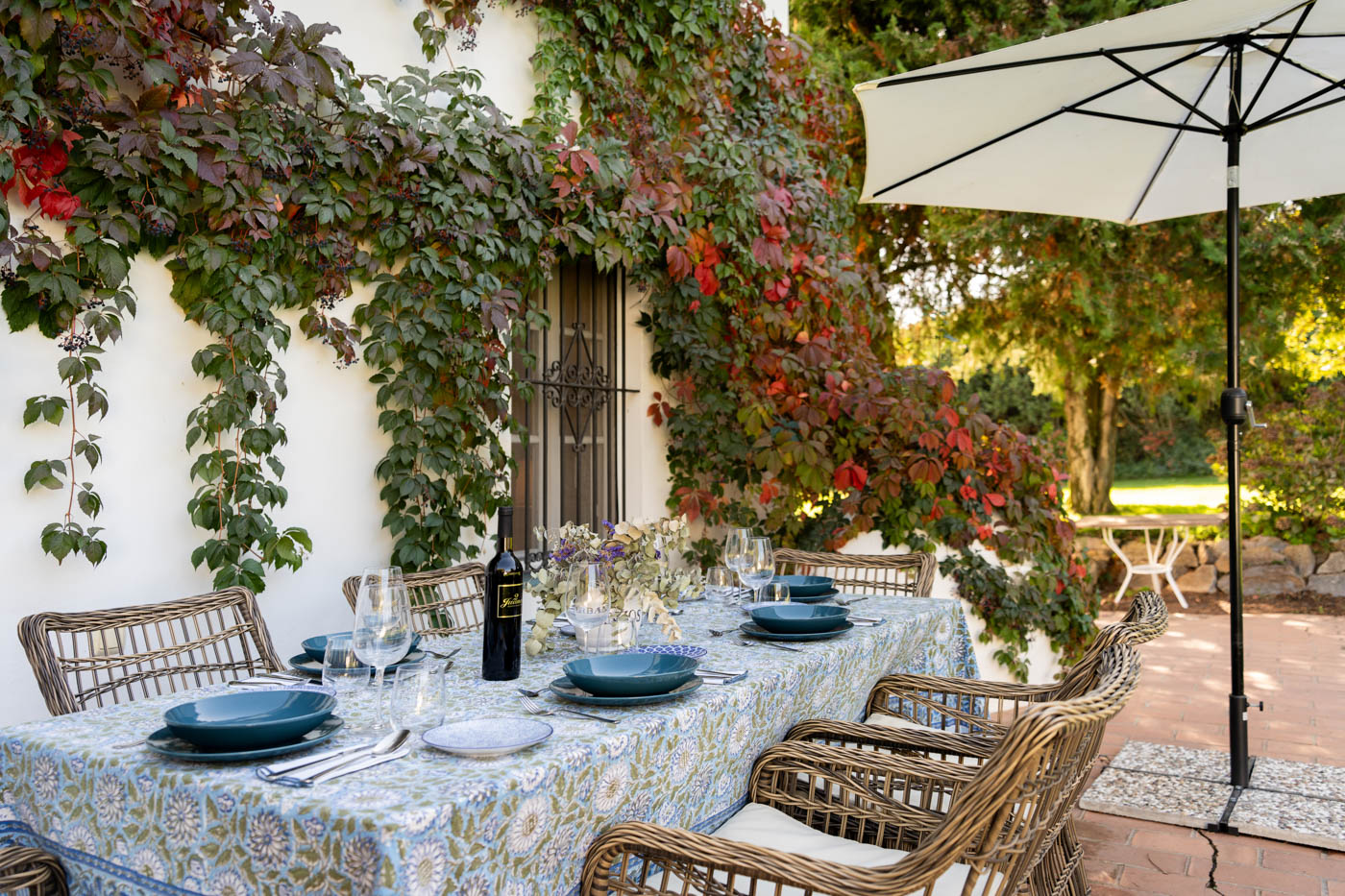 Outdoor dining areas by main house