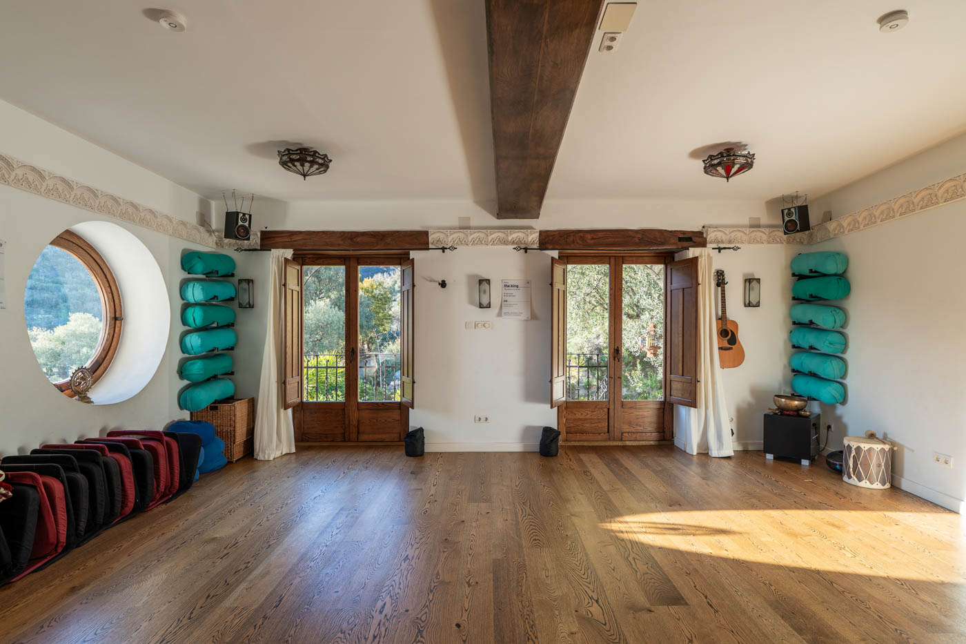 The large living area can be used for yoga if required