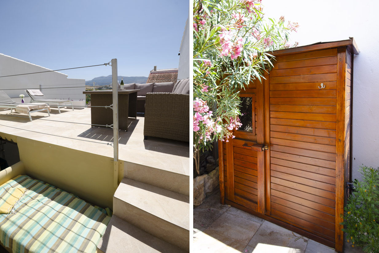 Terrace on upper level and sauna on lower terrace