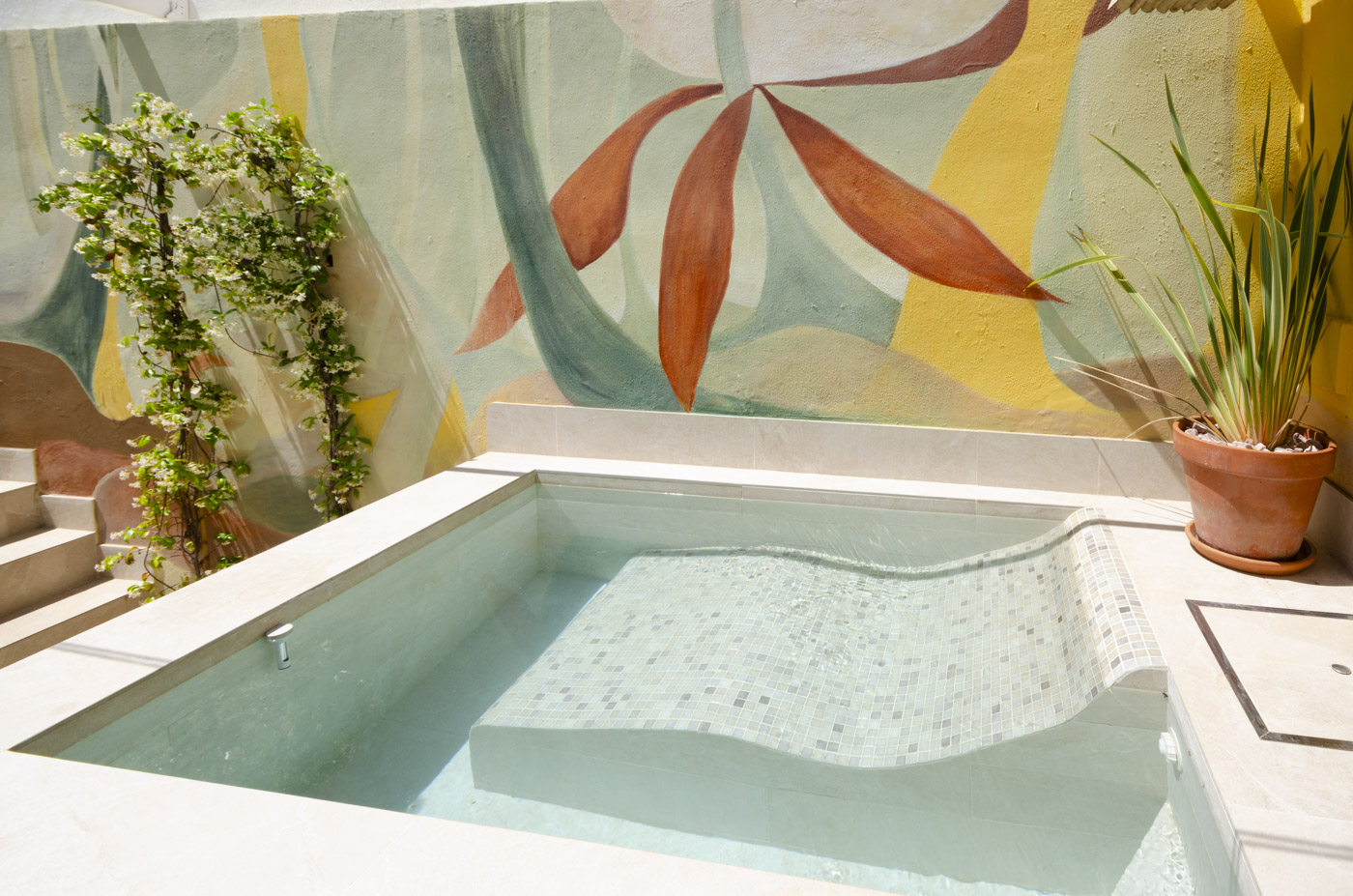 Built-in sunlounger inside the plung pool