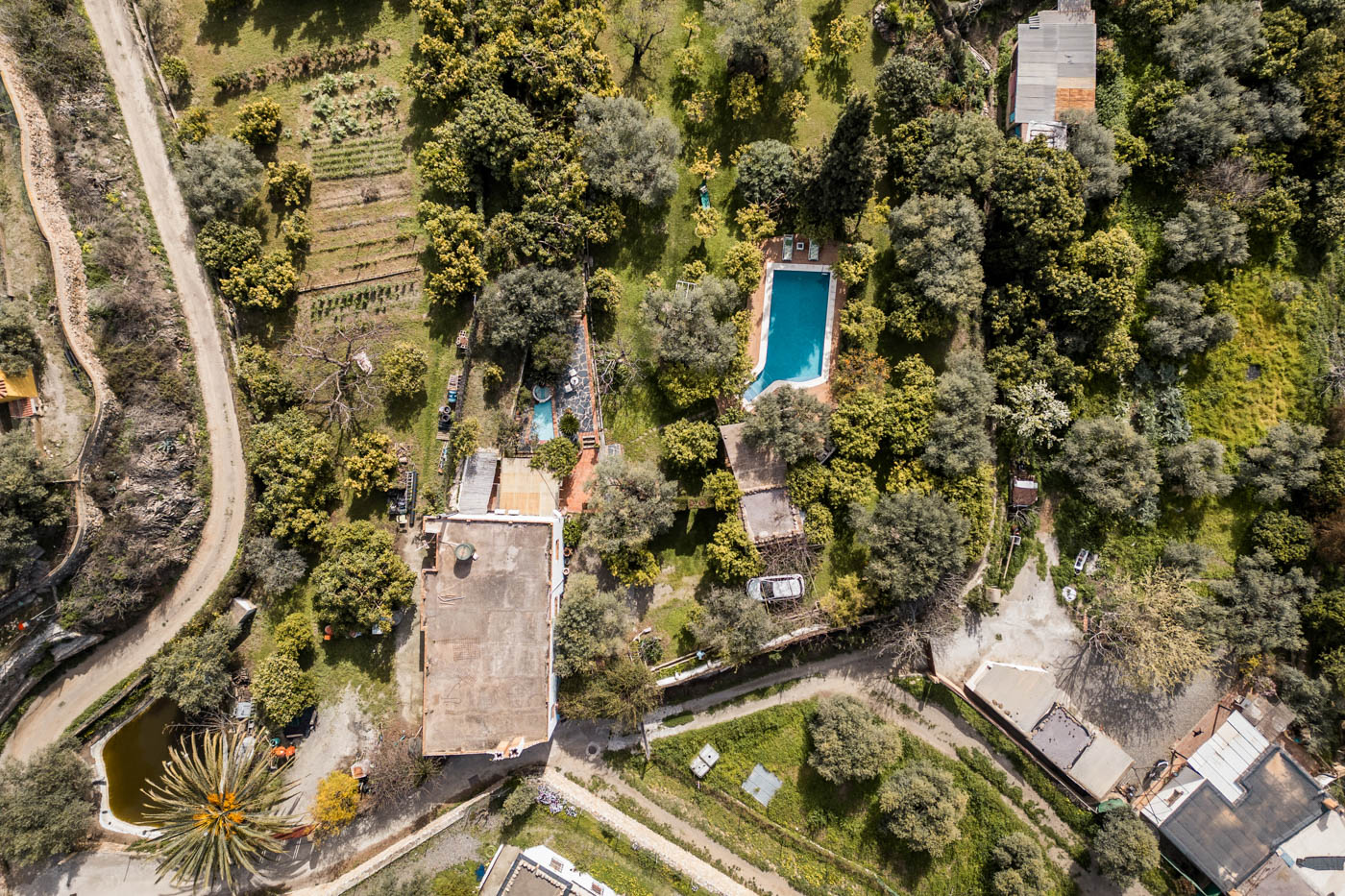 Villa and grounds seen from a drone