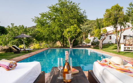 Bali beds by swimming pool