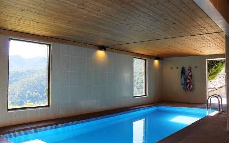 The heated pool reaches comfortable temperatures