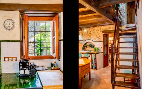 Kitchen / steep wooden steps to attic room