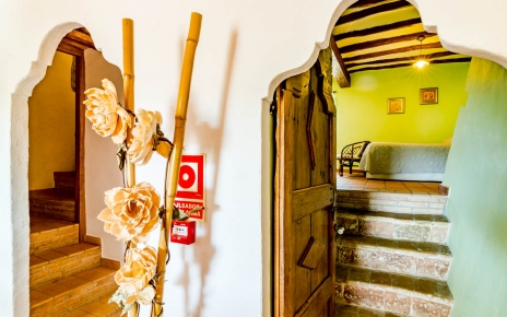 A few steps to ensuite double bedded room