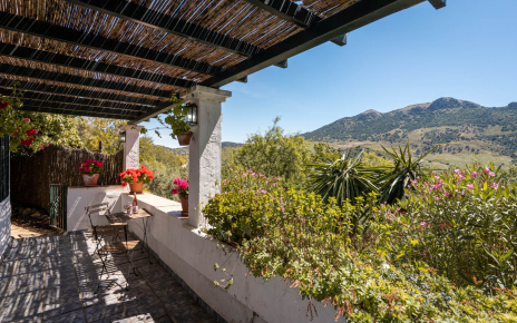 Shaded terrace by the entrance to the villa