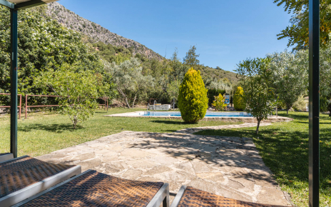 Pergola, gardens and pool