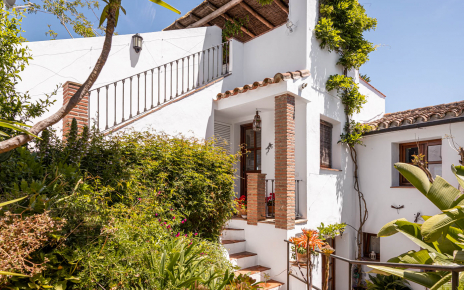 Mirador terrace above, and back door to main house below