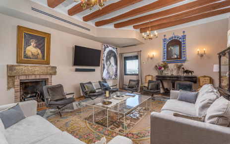 Living room (first floor) with glass fronted fireplace