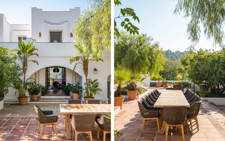 Main entrance by patio with outdoor furniture