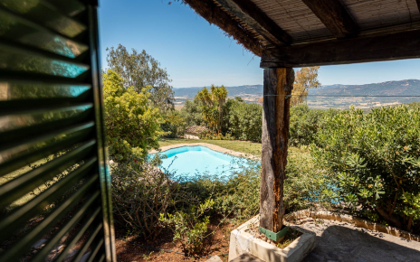 Zona de piscina vista desde la habitación del jardín