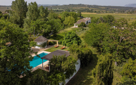 Pool area and villa about 100 metres away