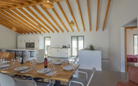 Stairs down to mid-level