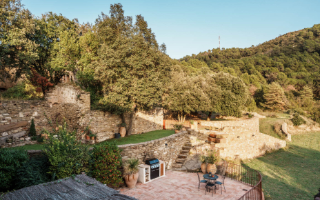 Looking down from first floor into back terrace