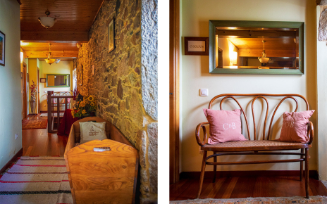 Details of hallway with old wooden cot