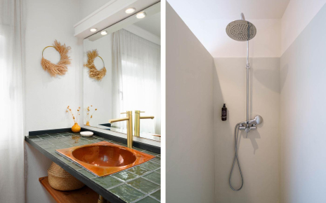 Bathroom with walk-in shower on first floor