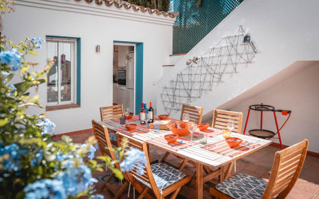 Patio with private stairs that take you to to pool area