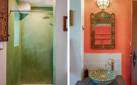 Bedroom with just walk-in shower and sink