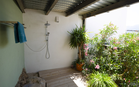 Hot and cold outdoor shower
