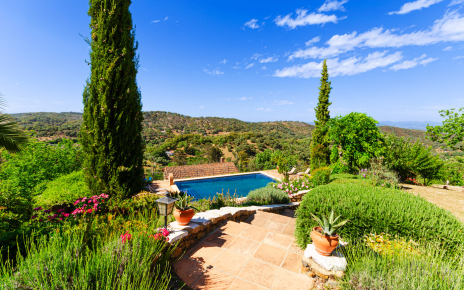 Salt-filtered 14 m pool just below the house